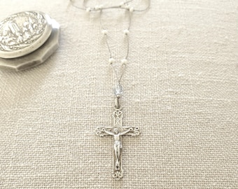 French 19th century Art Nouveau sterling silver cross necklace !