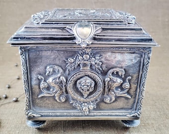 Rare French Napoleon III silver casket box .