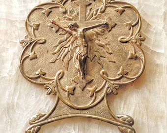 French Art Nouveau bronze gilt crucifix plaque .