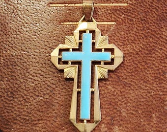 French Art Deco brass and enamel cross !
