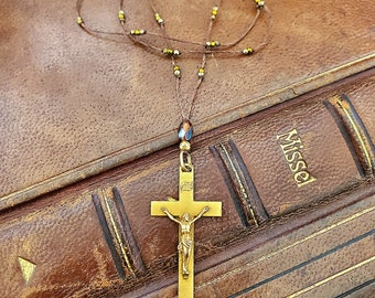 French Antique gold plated cross necklace !