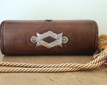 French 19th century leather scroll top box !