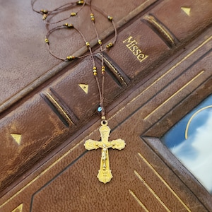 French Antique minature ornate cross necklace.