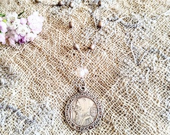 French Antique Sainte Benedictus ( Benedict) medal necklace .