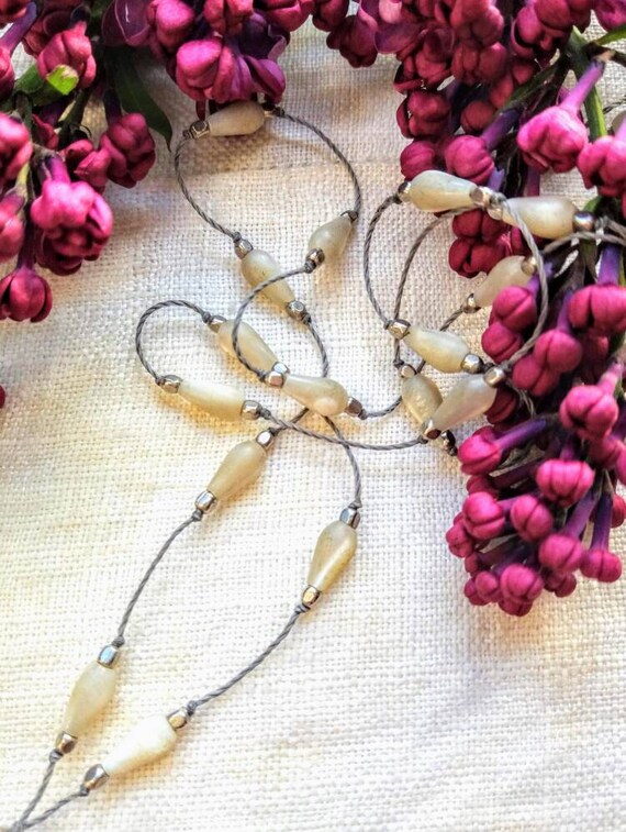 French Antique nacre' and sterling cross necklace . View 3
