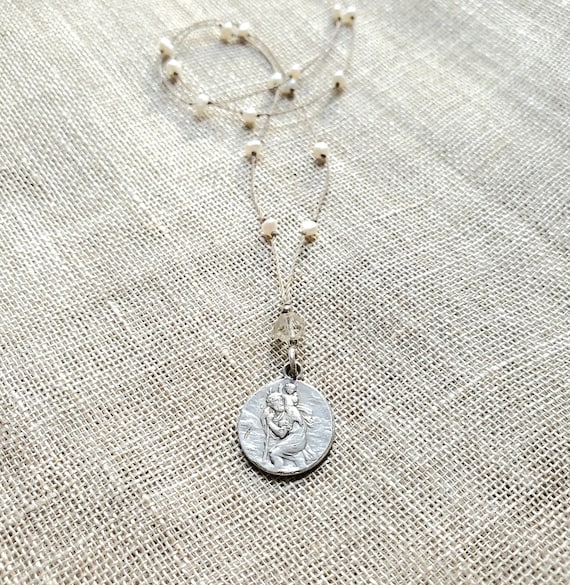 Antique French Saint Christopher charm necklace - image 1