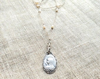 French Art Nouveau Virgin Mary pendant necklace  .