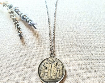 19th century sterling silver antique French First Communion medal !