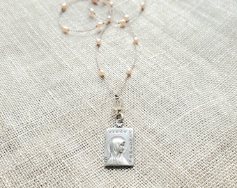 French sterling antique Virgin Mary pendant necklace.