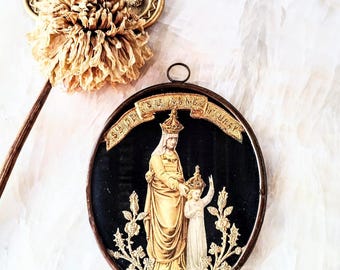 19th Century Antique French Saint Anne Catholic Plaque !