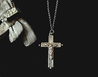 Minature 19th century sterling silver reliquary cross from France  .