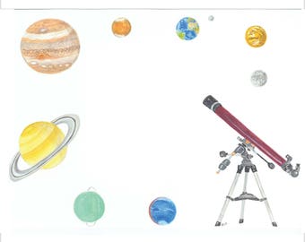 flat note cards:  children's notes - planets