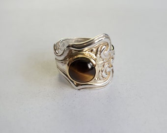 Sterling Silver Genuine Tigers Eye Spoon Ring