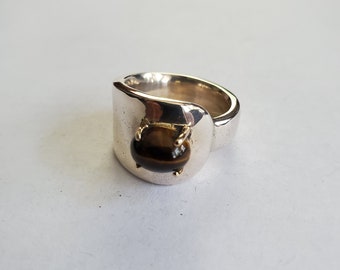 Sterling Silver Genuine Tigers Eye Spoon Ring