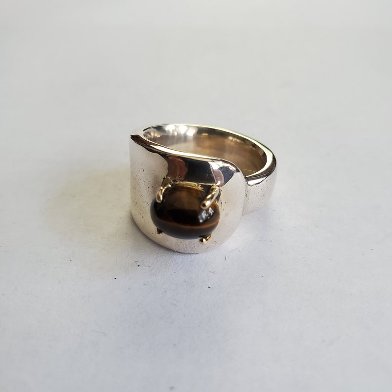 Sterling Silver Genuine Tigers Eye Spoon Ring