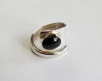 Sterling Silver Genuine Onyx Spoon Ring