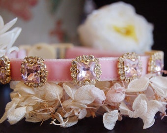 Beautiful rhinestone Cat collar, pink velvet small dog collar,Kitten collar.Tiny dog collar, Birthday cat gift,kitty collar.puppy collar