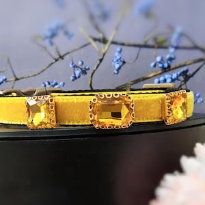 Breakaway rhinestone Cat collar,Ginger yellow velvet dog collar.Tiny dog collar,Tea cup dog collar,kitty collar.fall cat collarpuppy collar.