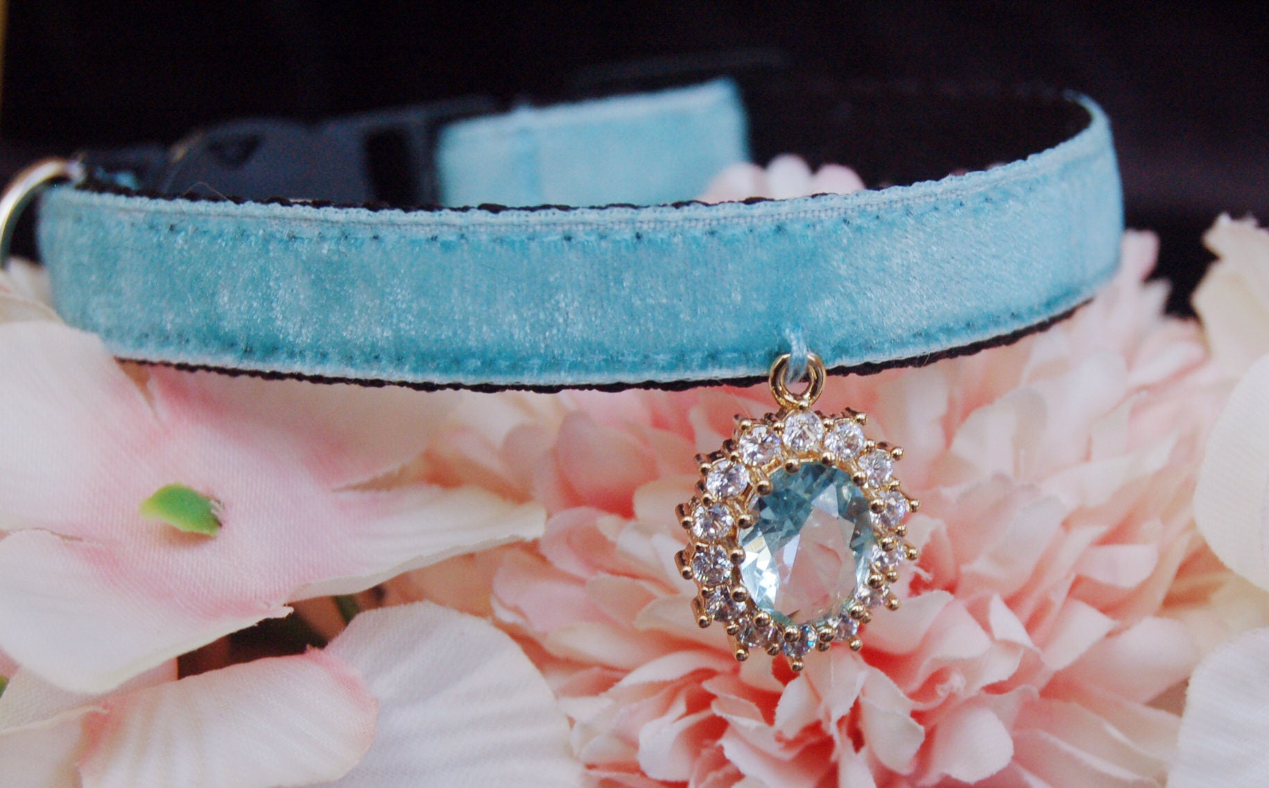 Princess Cat collarrhinestone Cat collarlight blue velvet Etsy