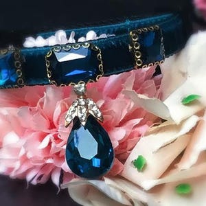 Beautiful rhinestone breakaway Cat collar,peacock blue velvet small dog collar,Kitten collar.Tiny dog collar, Birthday cat gift,kitty collar