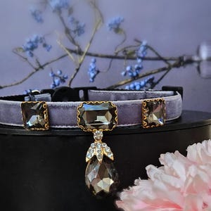 Luxury grey rhinestone Cat collar,grey velvet small dog collar,breakaway Cat collar.Tea cup dog collar kitty collar.puppy collar.cat gift