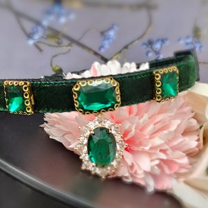 Luxury rhinestone Cat collar,black green velvet small dog collar,breakaway Cat collar.Tea cup dog collar kitty collar.puppy collar.cat gift