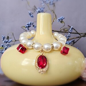 Cute Red Princess cat necklace.cat gift.rhinestone tiny dog wedding necklace.pearl puppy necklace.dog Birthday gift dog pearl necklace image 2