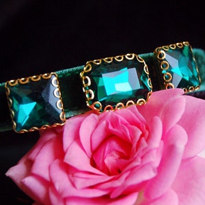 Cute rhinestone Cat collar, black green velvet small dog collar,Kitten collar.Tiny dog collar,Tea cup dog collar.cat gift.puppy collar.