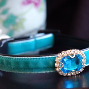 Beautiful rhinestone Cat collar, blue velvet small dog collar,Kitten collar.Tiny dog collar, Birthday cat gift,kitty collar.puppy collar