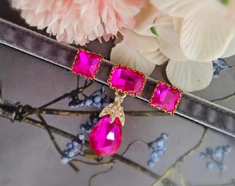 Luxury hot pink rhinestone Cat collar,grey velvet small dog collar,breakaway Cat collar.Tea cup dog collar kitty collar.puppy collar.