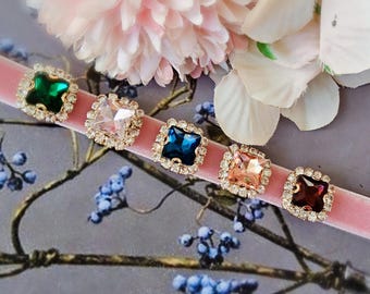 Beautiful rhinestone Cat collar, pink velvet small dog collar,Kitten collar.Tiny dog collar,kitty collar.teacup dog collar.puppy collar