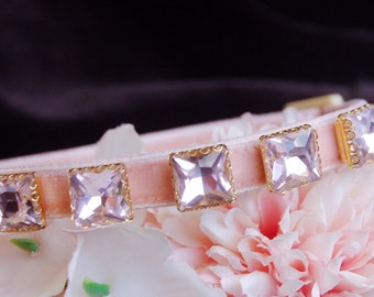 Beautiful rhinestone Cat collar,cute pink velvet small dog collar,Tiny dog collar,brithday cat gift,kitty collar.puppy collar.tea cup dog