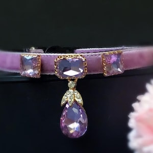 Princess Cat collar. rhinestone Cat collar,light purple velvet dog collar,Kitten collar.Tiny dog collar,Tea cup dog ,collar.puppy collar