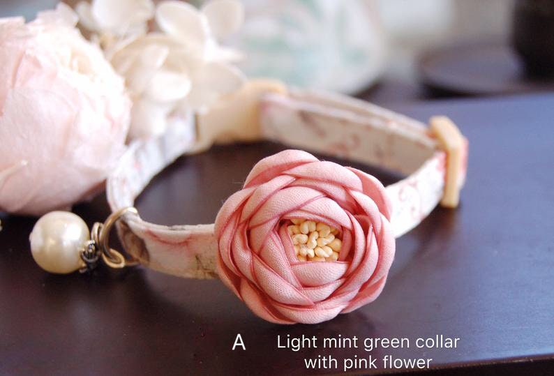 Cat collar,rose flower cat collar,shabby chic style small dog collar.Kitten collar.dog collar,kitty collar, Birthday cat gift,puppy collar