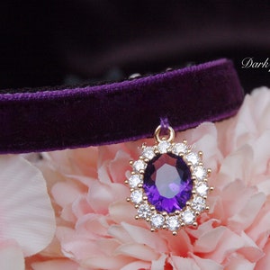 Cat collar,dark purple rhinestone Cat collar,velvet dog collar,Kitten collar.Tiny dog collar,Tea cup dog ,kitty collar.puppy collar.cat gift