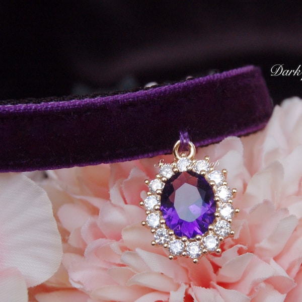Cat collar,dark purple rhinestone Cat collar,velvet dog collar,Kitten collar.Tiny dog collar,Tea cup dog ,kitty collar.puppy collar.cat gift
