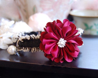 Black Cat collar,wine flower cat collar,shabby chic style small dog collar.Kitten collar.flower kitty collar, Birthday cat gift,puppy collar