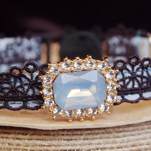Beautiful light blue rhinestone Cat collar,black lace small dog collar,breakaway Kitten collar.Tiny dog collar, Birthday cat gift,pet collar
