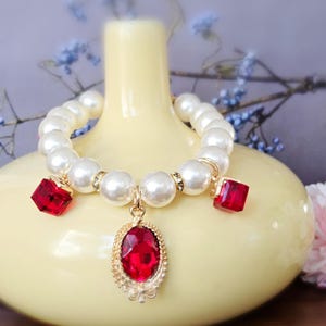 Cute Red Princess cat necklace.cat gift.rhinestone tiny dog wedding necklace.pearl puppy necklace.dog Birthday gift dog pearl necklace image 3