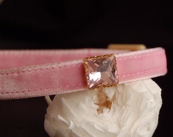 Beautiful rhinestone Cat collar,pink velvet small dog collar,Kitten collar.Tiny dog collar, Birthday cat gift,kitty collar.puppy collar.