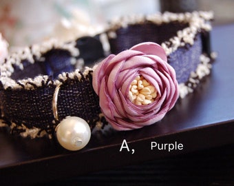 Beautiful flower Cat collar,Puppy collar,kitten collar,purple flower dog collar,Birthday gift for cat,purple Kitty collar,teacup dog collar