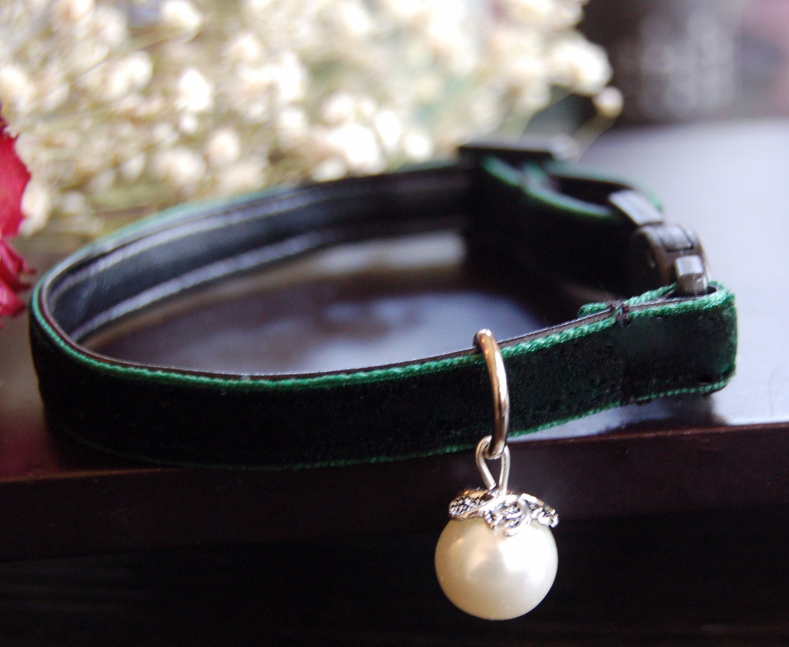Cute Black Green Velvet Cat Collar.pearl Cat Collarsmall Dog Etsy