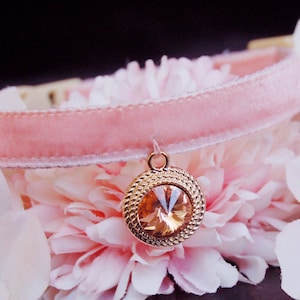 Cute rhinestone Cat collar,blush pink velvet small dog collar,Kitten collar.Tiny dog collar, Birthday cat gift,kitty collar.puppy gift