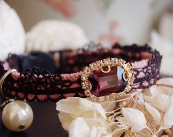 Süßes altrosa Katzenhalsband,Spitze,Teetasse,Kätzchenhalsband