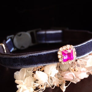 Beautiful hot pink rhinestone Cat collar,Navy velvet small dog collar,Kitten collar.dog collar, Birthday cat gift,kitty collar.puppy gift