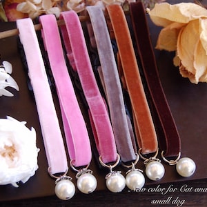 Cute pearl tiny Cat collar, Soft and light weight velvet cat collar,Puppy collar.Tiny dog collar, Birthday cat gift,kitty collar.pet love