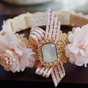 Pink flower Princess Cat collar,small dog wedding lace collar.wedding  cat collar, flower kitty collar, Birthday gift for cat.puppy collar