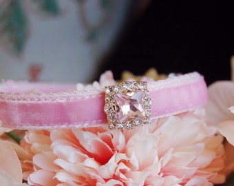 Cute rhinestone Cat collar,pink velvet small dog collar,Kitten collar.Tiny dog collar, Birthday cat gift,kitty collar.puppy collar.puppy