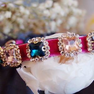 Beautiful rhinestone Cat collar,hot pink velvet small dog collar,Kitten collar.Tiny dog collar,kitty collar.teacup dog collar.puppy collar