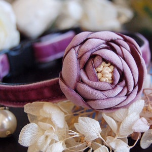 Obroża dla kota Flower, obroża dla kota z aksamitu Lavender Panne, obroża dla małego psa, obroża dla zwierząt z pereł. Obroża dla małego psa, prezent dla kota, obroża dla kotka, obroża dla szczeniaka